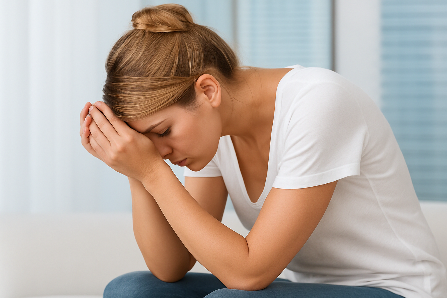 Mujer preocupada revisando sus niveles de glucosa con un medidor digital
